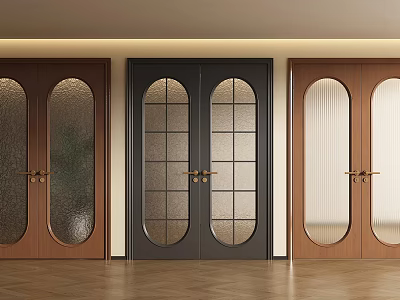 Stylish Double Doors With Various Glass Panel Designs And Wooden Frames For Modern Interior 3d model