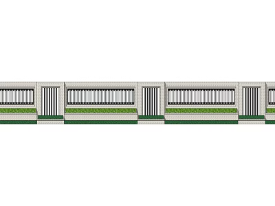 Decorative Building Exterior Wall Design With Repeating White Frames Green Sections And Railings 3d model