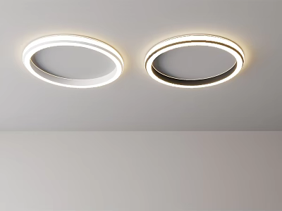 Two Circular Modern Minimalist Ceiling Lights Mounted On White Ceiling With Soft Glowing Effect 3d model