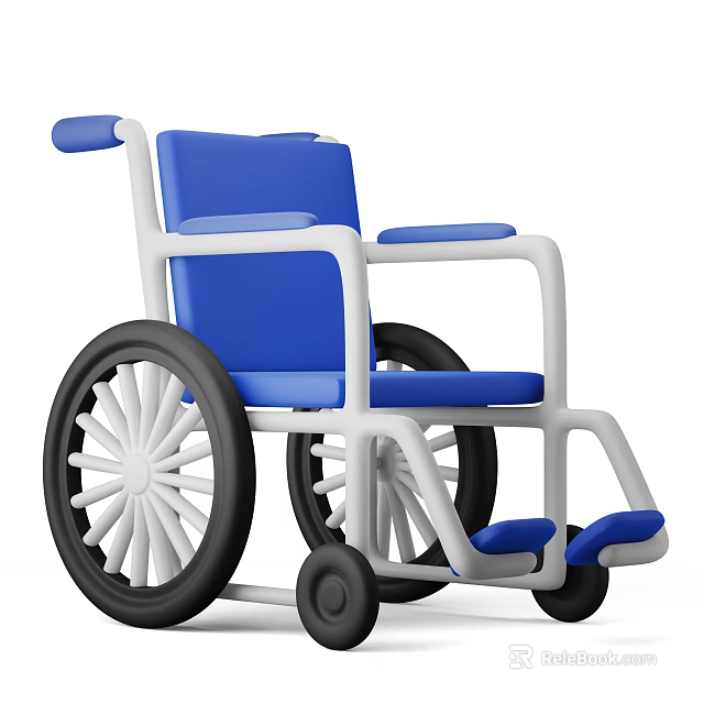 Medical Equipment Wheelchair With Blue Seat And White Frame For Mobility Aid 3d model 
