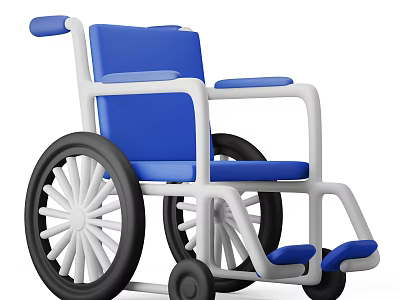 Medical Equipment Wheelchair With Blue Seat And White Frame For Mobility Aid 3d model