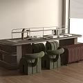 Modern Desk Handmade Workshop Table and Chair Long Strip 3d model