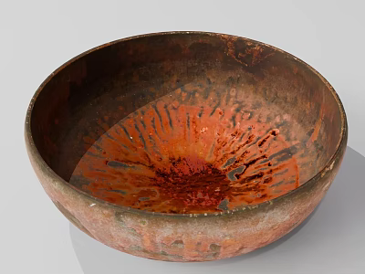 Unique Handcrafted Ceramic Bowl With Red Brown Splatter Patterns And Rustic Finish 3d model