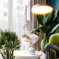Modern Interior With Green Single Sofa Blue Wall Painting Floor Lamp And Plants