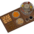 Tea Set with Wooden Tray and Compartments for Almonds Cookies Dried Fruits Snacks
