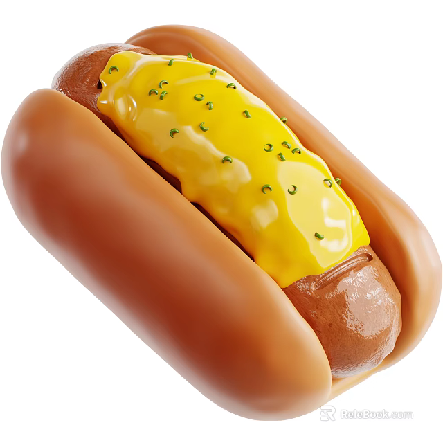 Delicious Hot Dog With Soft Bun Sausage Yellow Mustard And Green Herbs 3d model 
