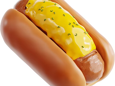 Delicious Hot Dog With Soft Bun Sausage Yellow Mustard And Green Herbs 3d model