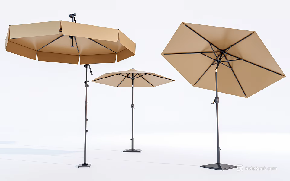 Outdoor Beige Patio Umbrella With Sturdy Black Frame In Different Sizes 3d model 