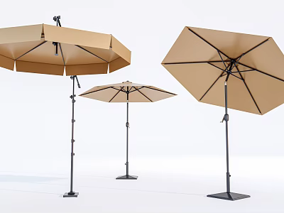 Outdoor Beige Patio Umbrella With Sturdy Black Frame In Different Sizes 3d model