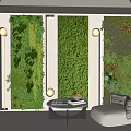 Floral Art Installation With Indoor Green Plant Walls Decorative Lights Round Table And Sofa