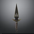 Ornate Ancient Bronze Spike Weapon With Carved Runes And Decorative Guard