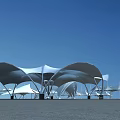 Modern Outdoor Tensile Membrane Structures With White Canopies And Steel Columns