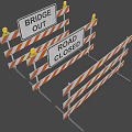 Orange And White Traffic Barriers With Road Closed And Bridge Out Signs