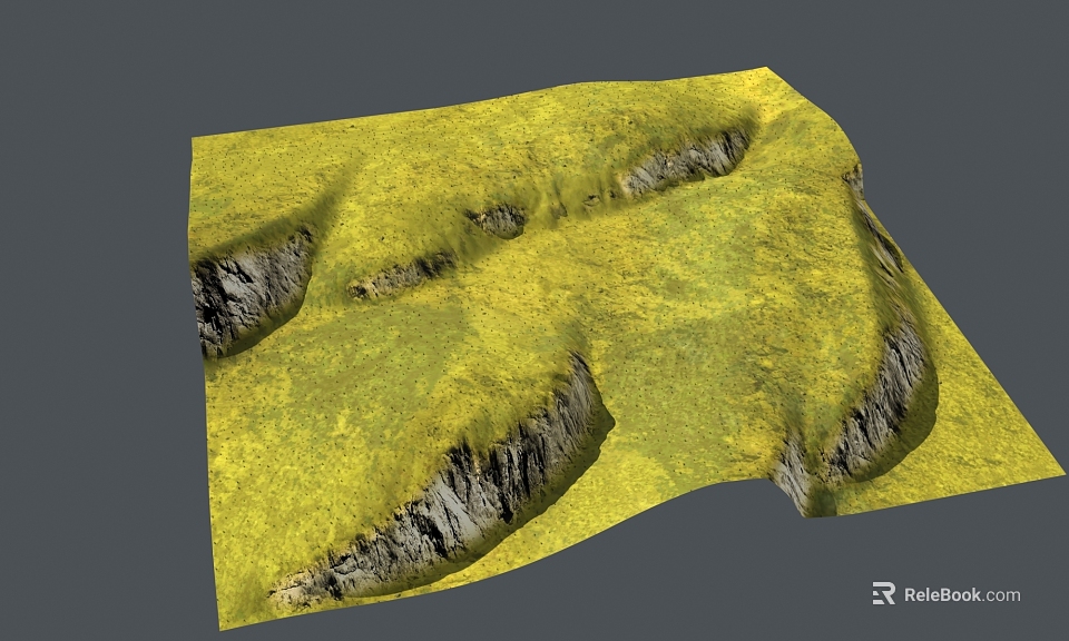 Beautiful Natural Grassland Landscape With Rocky Crevices And Undulating Terrain 3d model 