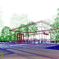 Modern Outdoor Public Restroom Facility With Trees Bench And People Nearby