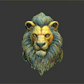 Unique Lion Head Sculpture Artwork With Blue And Yellow Mane Details 3d model