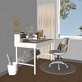 White Desk with Storage Drawers Laptop Calendar Books and Chair by Window