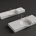 Modern White Washbasin Design With Sleek Countertop And Brushed Gold Faucet