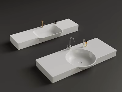 Modern White Washbasin Design With Sleek Countertop And Brushed Gold Faucet 3d model