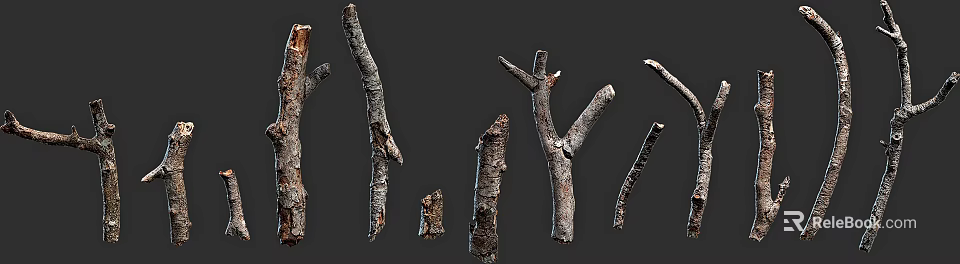 Natural Stone and Wood Decorative Branches with Rustic Textures and Organic Shapes 3d model 
