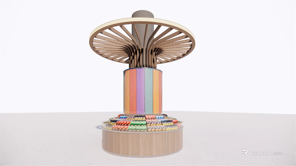 Elegant Round Wooden Display Shelf With Colorful Layered Storage For Small Items 3d model 