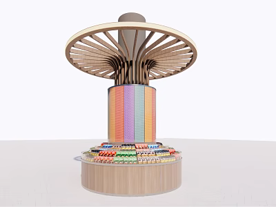 Elegant Round Wooden Display Shelf With Colorful Layered Storage For Small Items 3d model