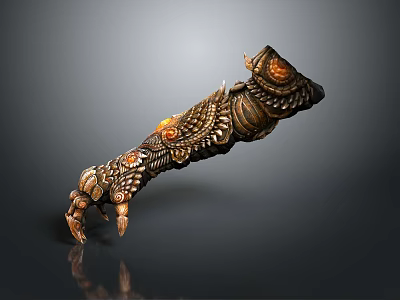 Game And Movie Character Clawed Gauntlet With Ornate Design Intricate Patterns And Orange Accents 3d model