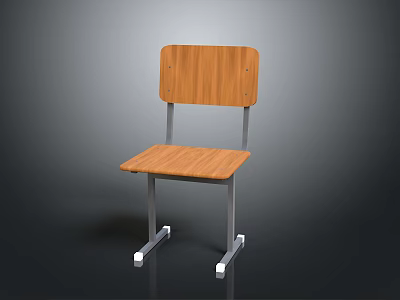 Simple Practical Student Desk Chair With Wooden Top Backrest And Metal Frame 3d model