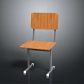 Simple Practical Student Desk Chair With Wooden Top Backrest And Metal Frame