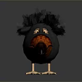 Cartoon Bird With Fluffy Black Hair Orange Beak Yellow Eyes And Claws