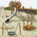 Log Playground Wild Fun Rides Wooden Unpowered Amusement Game Net Bridge 3d model