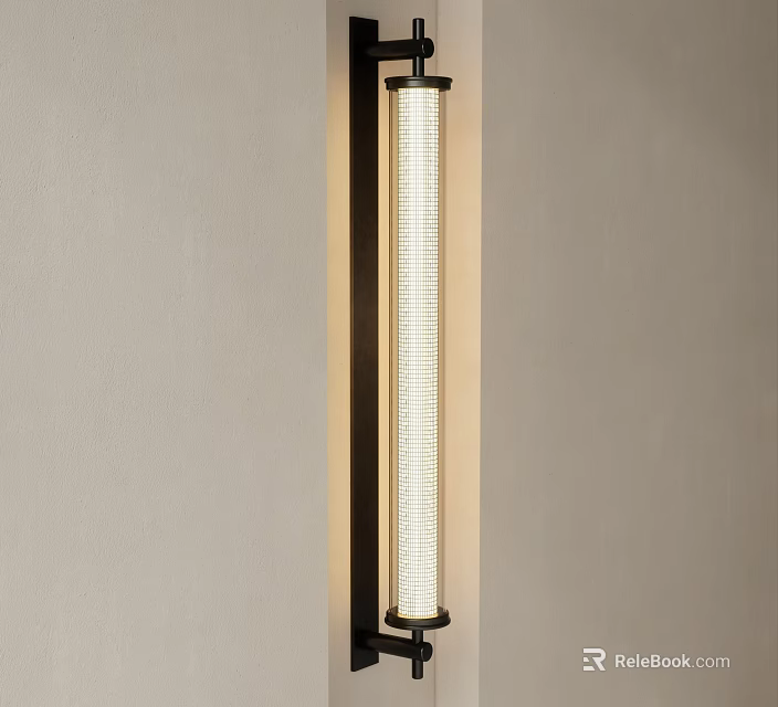 Modern Wall Lamp with Metal Frame and White Shade Mounted on Beige Wall 3d model 
