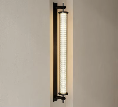 Modern Wall Lamp with Metal Frame and White Shade Mounted on Beige Wall 3d model