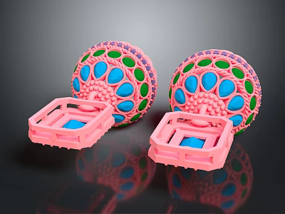 Pink Circular Household Decorative Items With Blue Green Accents And Square Bases 3d model