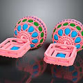 Pink Circular Household Decorative Items With Blue Green Accents And Square Bases