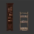 Tall And Short Wooden Bookshelves With Multiple Shelves And Stacked Books