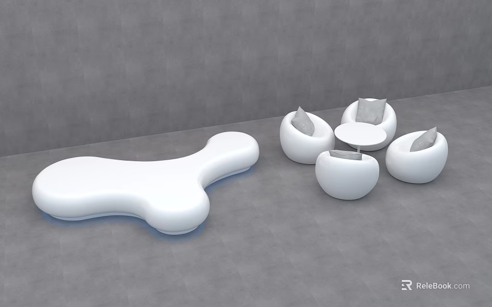 White Modern Public Chairs With Curved Shapes And Round Seats In Minimalist Indoor Setting 3d model 