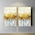 Two Modern Decorative Paintings With Golden Tree Design And Light Background 3d model