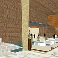 Modern Entrance Gate With Glass Curtain Wall Wooden Ceiling Columns And Lawn
