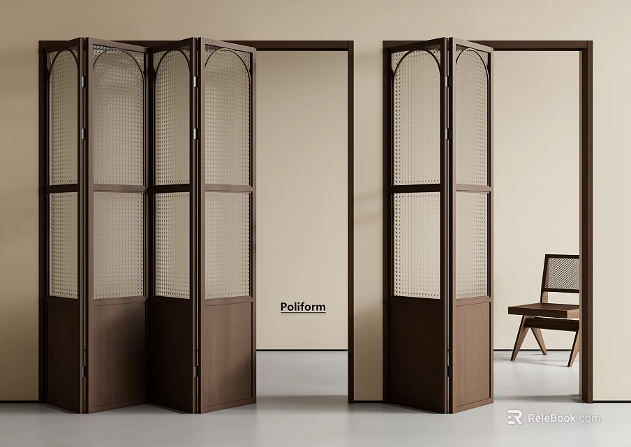 Poliform Wooden Folding Doors With Grid Design For Modern Interior Space 3d model 