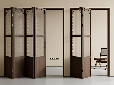 Poliform Wooden Folding Doors With Grid Design For Modern Interior Space 3d model