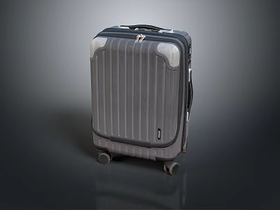Hard Shell Gray Suitcase with Striped Design Rolling Wheels and Telescopic Handle for Travel Luggage 3d model