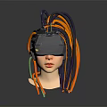 Cyberpunk Human Character In Futuristic Headset With Purple Orange Green Cables