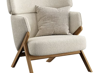 Light Beige Single Sofa With Soft Fabric Cushion And Wooden Frame Modern Design 3d model
