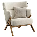 Light Beige Single Sofa With Soft Fabric Cushion And Wooden Frame Modern Design