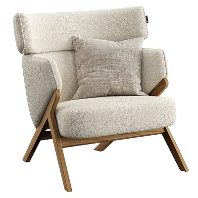 Light Beige Single Sofa With Soft Fabric Cushion And Wooden Frame Modern Design 3d model