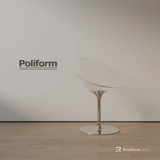 Poliform Modern Transparent Bar Stool With Silver Metal Base And Light Wall Wooden Floor 3d model 