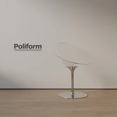 Poliform Modern Transparent Bar Stool With Silver Metal Base And Light Wall Wooden Floor 3d model