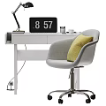 Modern White Desk With Laptop Desk Lamp Stationery Gray Chair And Yellow Cushion