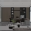 Modern Luxury Executive Office Interior Design With Wooden Cabinets And Panoramic City View
